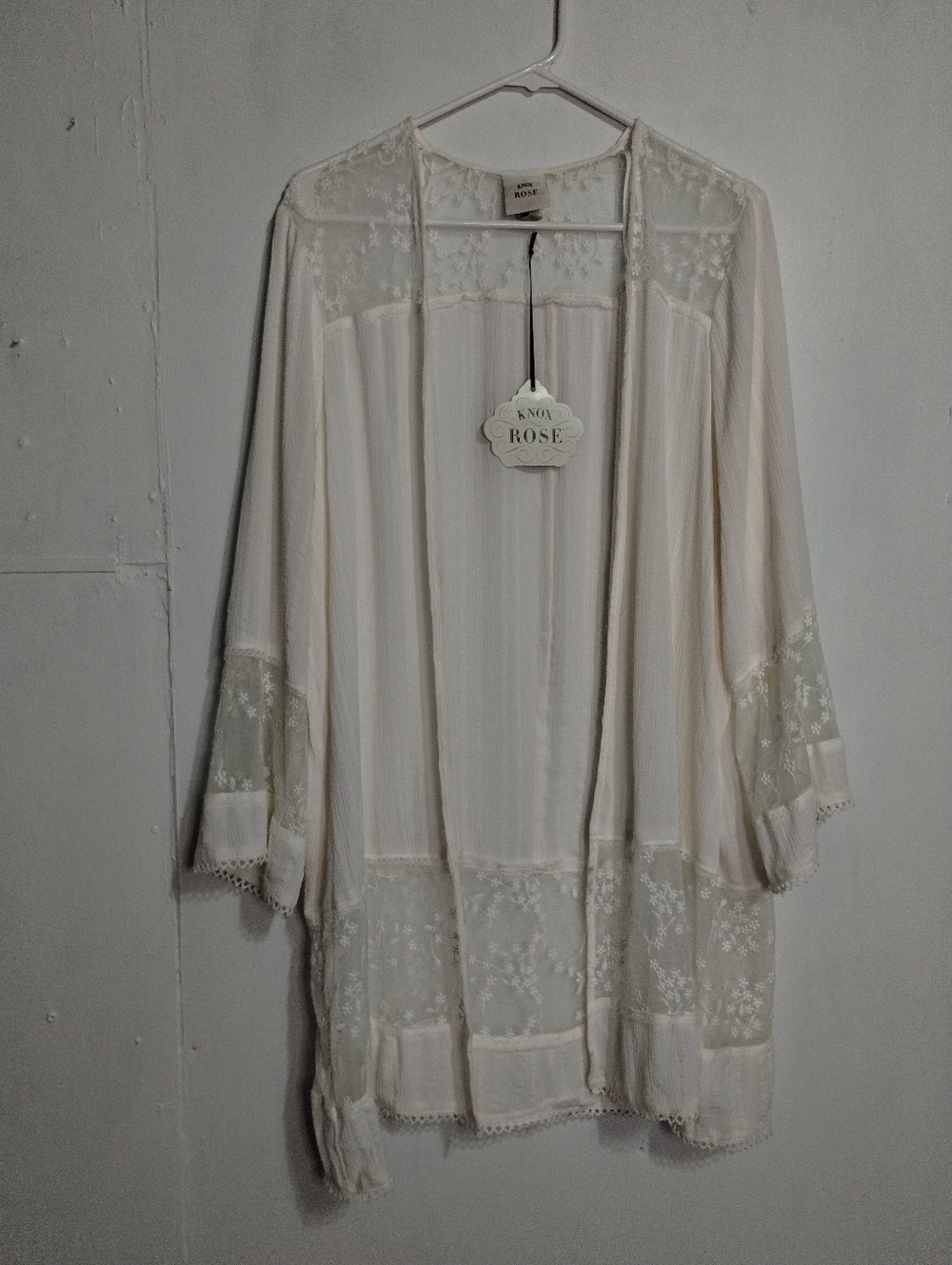 Knox Rose Ivory Lace-Trim Open Kimono